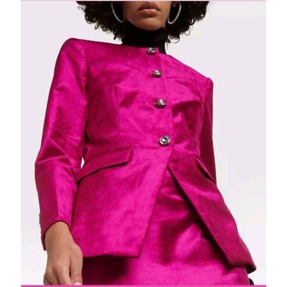 NWT $598 Veronica Beard Women Cencia Fuchsia Pink Satin Long Sleeve Jack…